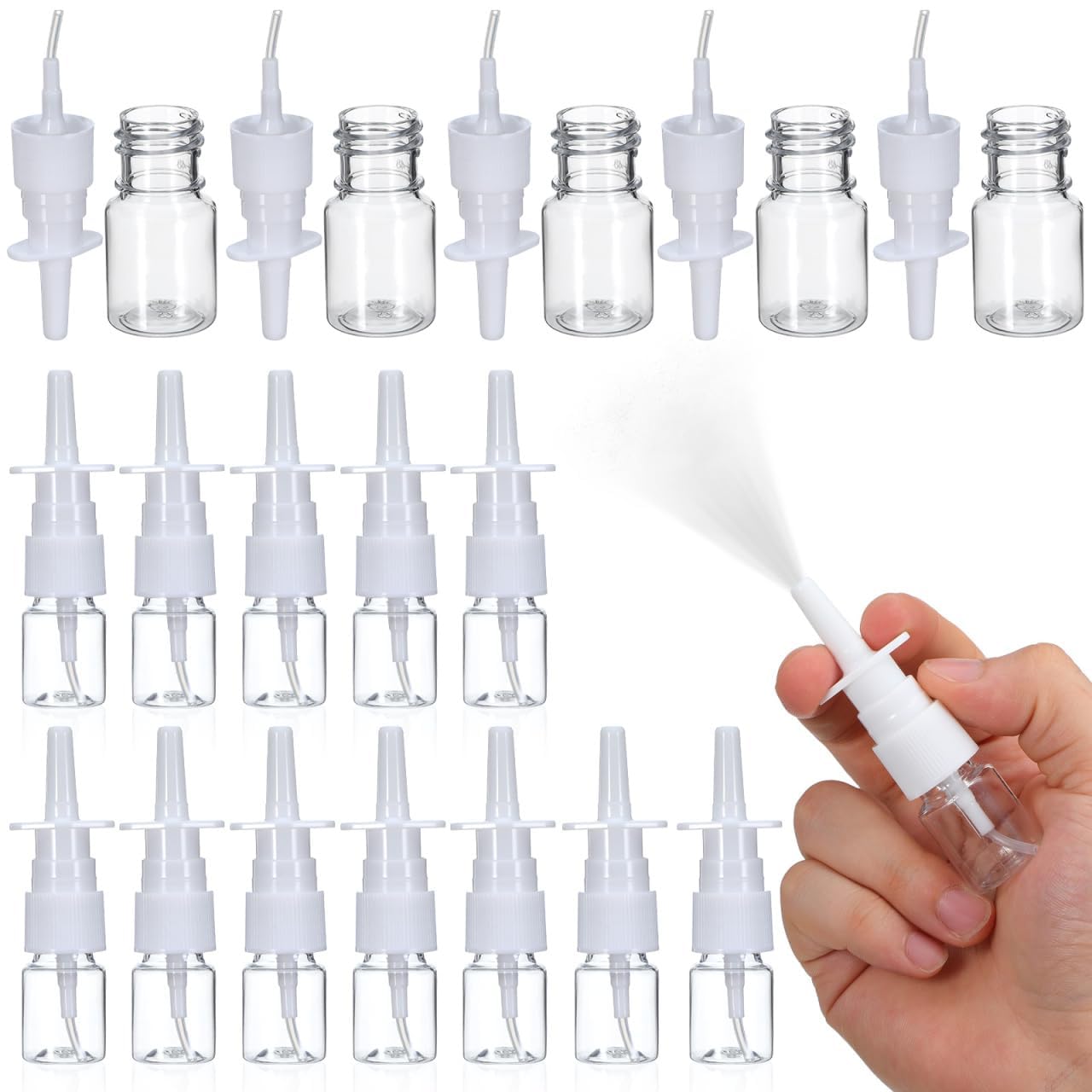 Niltracy 20pcs Nasal Spray Bottles 5ML 0.17OZ Fine Mist Sprayers Empty Refillable Atomizers for Saline Applications Sinus Rinse and Skincare Portable Travel Size Container