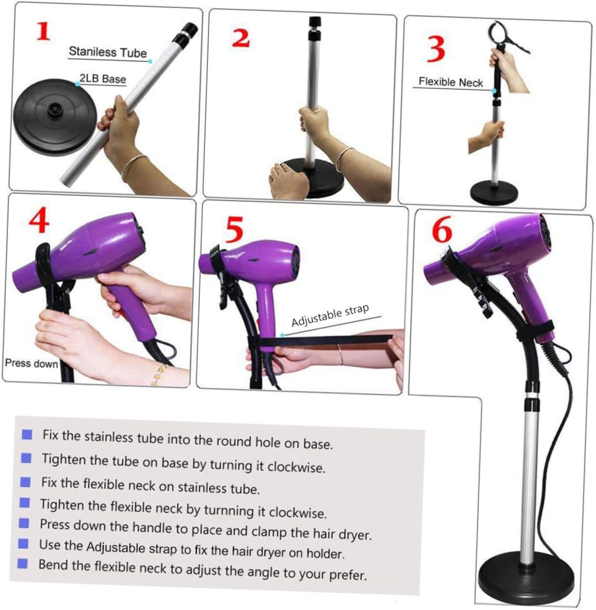 LIFKOME 360Degree Blow Dryer Holder Stand Hands Hair Dryer Rack for Easy Styling Storage Heavy Duty Suction Cup Rotation Hair Dryers