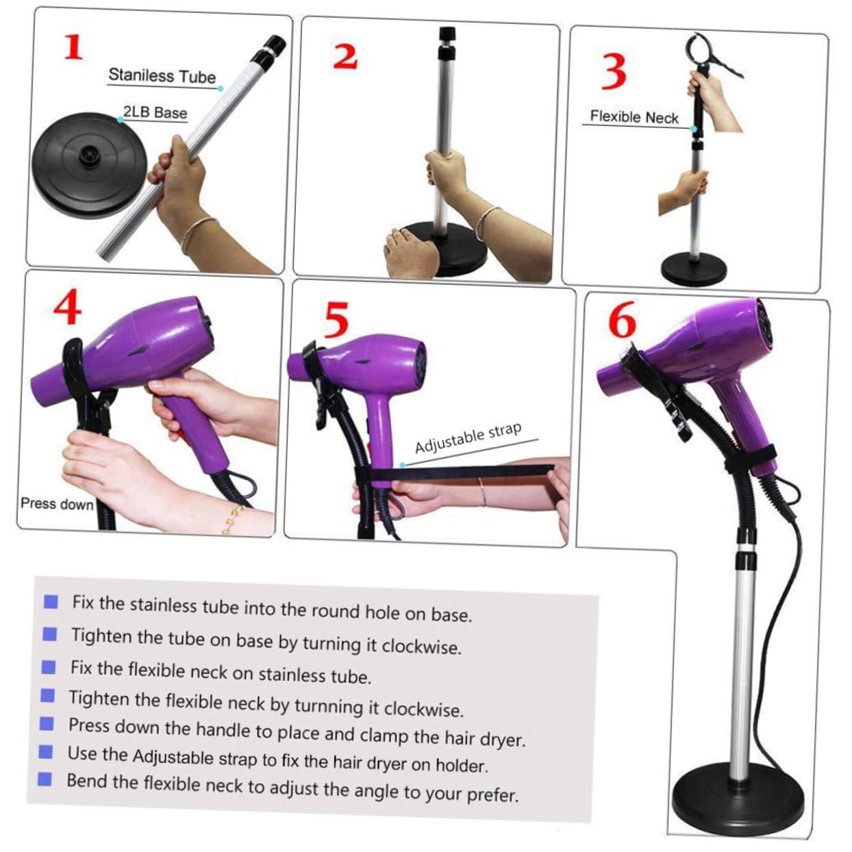 DOITOOL Supporto per Asciugacapelli con Ventosa, Mani Libere, Rotazione 360° in Lega e Gomma, Facile da Installare, per Styling e Curling