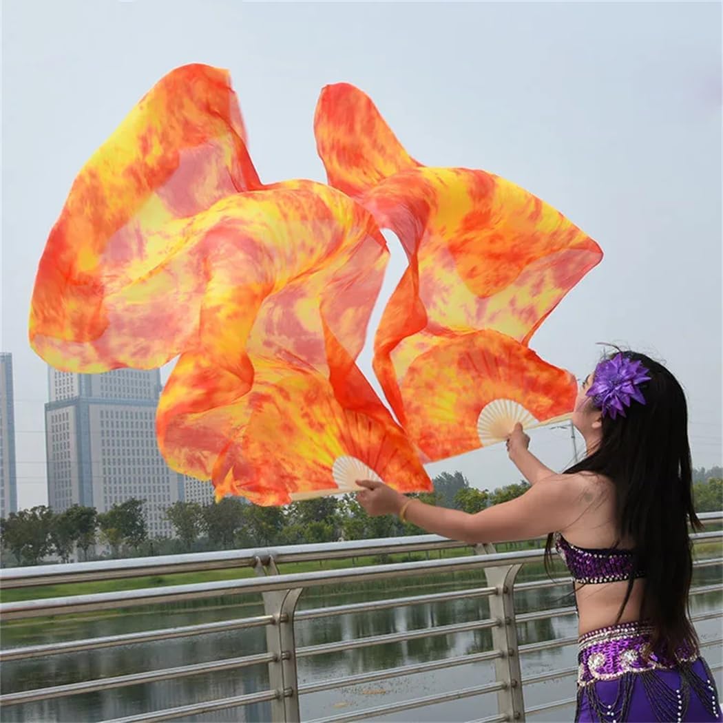 1 Pair Chinese Real 100% Silk Oriental Dancing Fan Veils Gradient Colors Fan Belly Dancing Stage Performance Fans