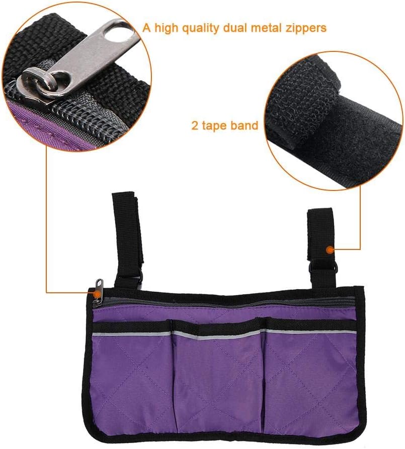 Yasashi Wheelchair Armrest Bag, Multiple Pockets Large Capacity Wheelchair Armrest Side Bag Wheelchair Storage Organizer Walker Storage Pouches for Chairs(Purple): Home & Kitchen