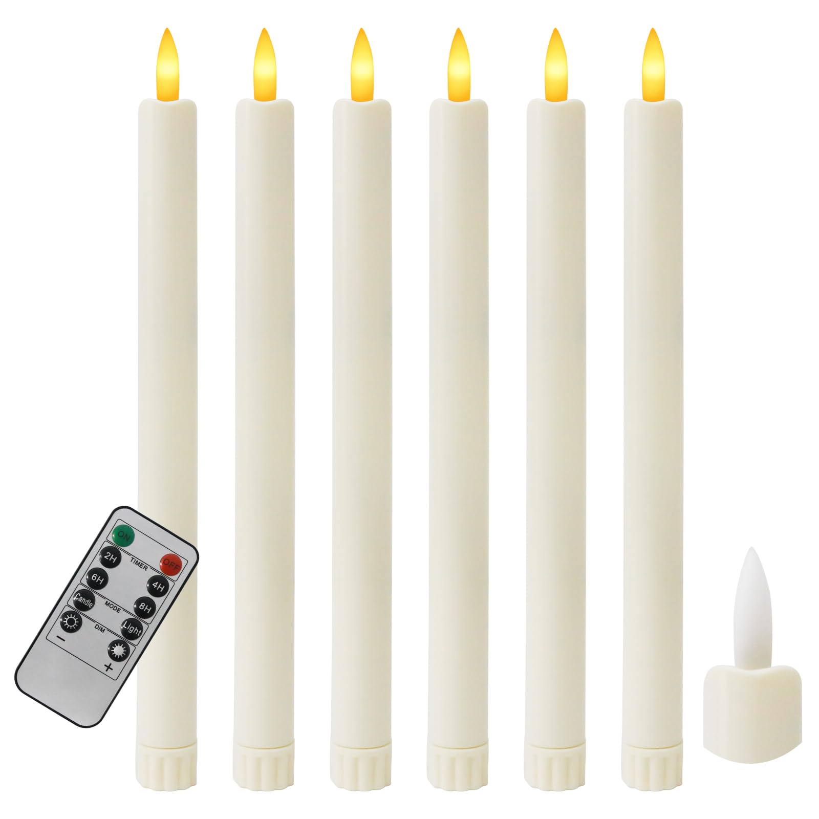 kisidus 6 cera Velas largas LED sin llama con temporizador, Velas a Pilas con Mando a Distancia para Navidad Decoración, Decorativas y Seguras para Fiesta y Boda