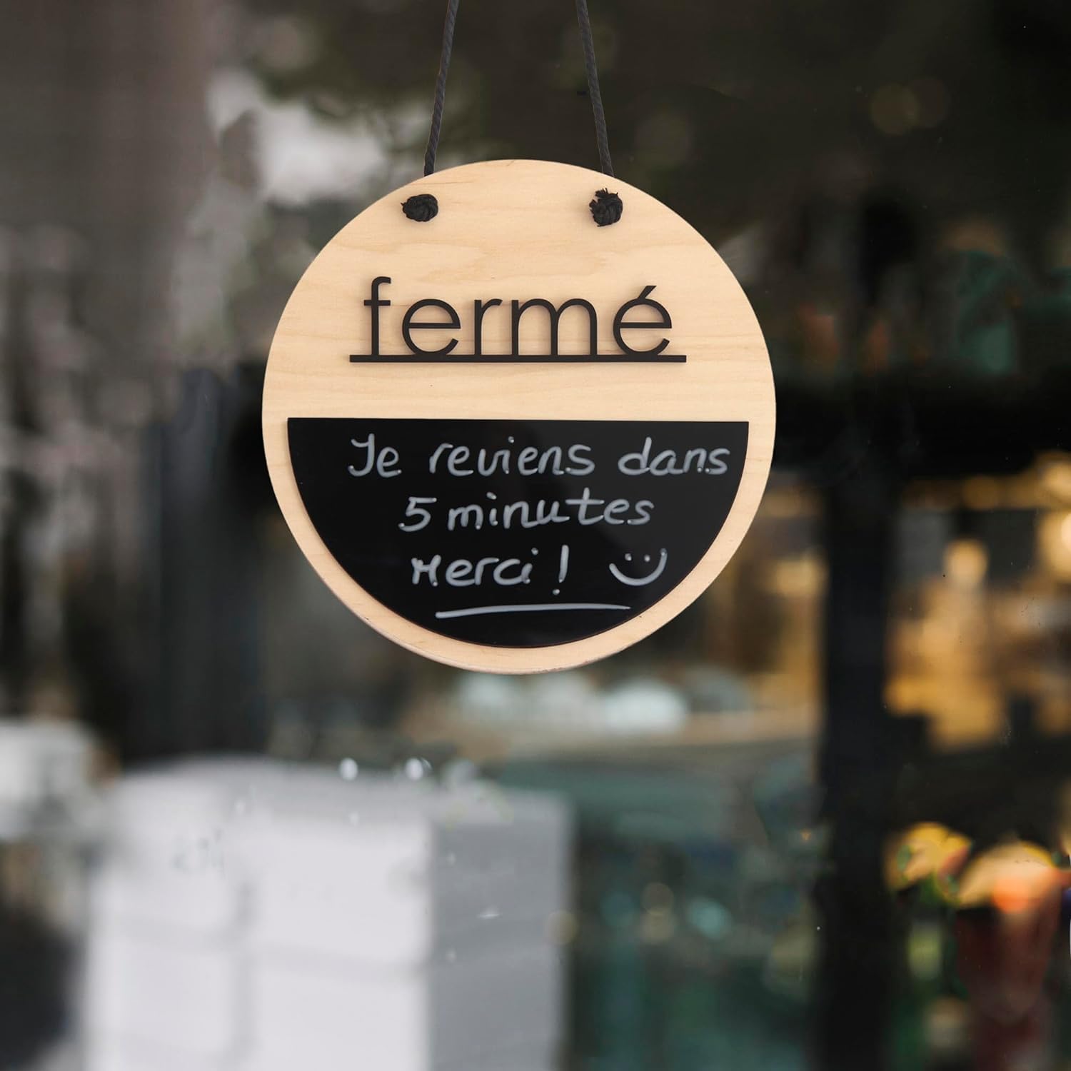 Panneau Fermé Ouvert avec Tableau Noir et Bois Naturel pour les Magasins, Entreprises, Panneau heures d'ouverture