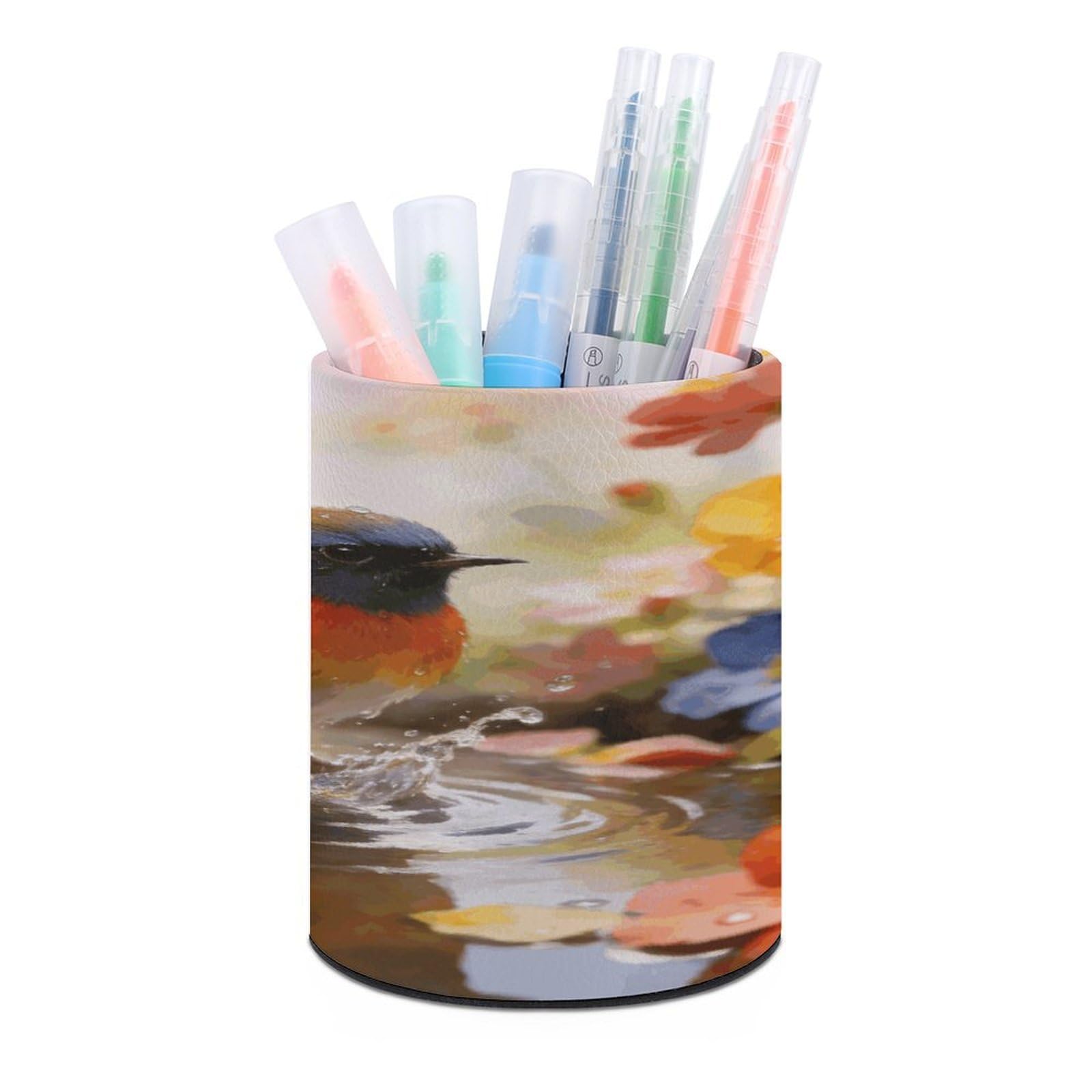 LZQPOEAS - Bathroom Flower Pen Holder for Desk Organizer Modern Minimalist Storage Case Round PU Leather Pencil Holder Multifunctional