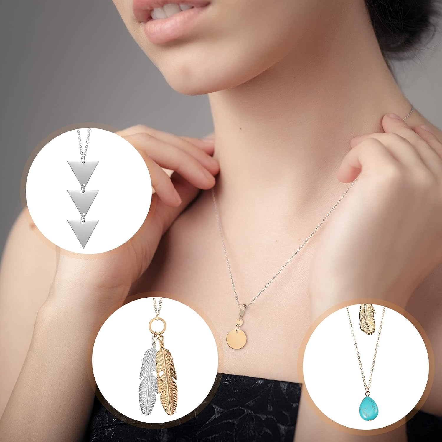 Hicarer 30 Pcs Long Pendant Necklaces for Women Long Sweater Tassel Pendant Circle Leaf Feather Y Necklace Jewelry Set for Women
