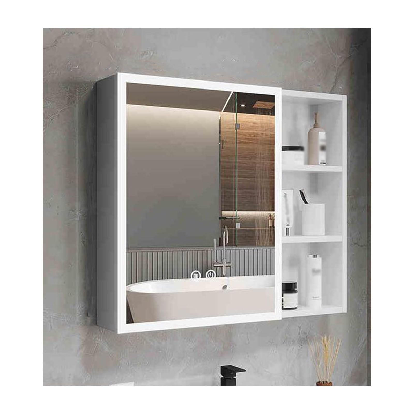 Gaoazhen White Led Bathroom Mirror Cabinet Bathroom Mirror Cabinets With Lights Cabinet Storage Cupboard Wall Mounted Bathroom Mirror Cabinet Wall Mounted Vanity Mirrored Cabinet(,80Cm/31.5In)