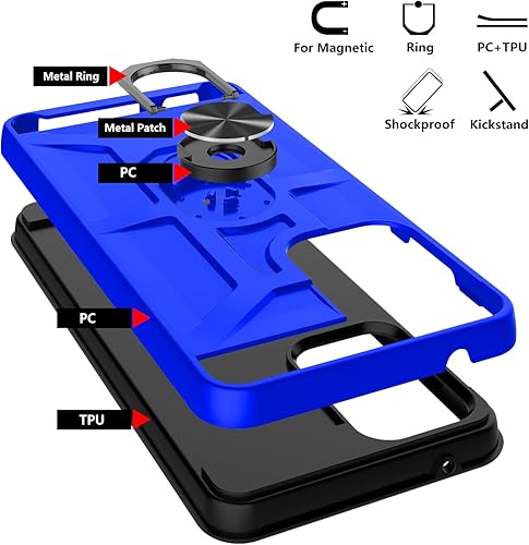 Miniatura 5 de Funda para Samsung Galaxy A52S, Galaxy A52 4G5G con protector de pantalla de vidrio templado 3X, soporte de anillo integrado y soporte magnético