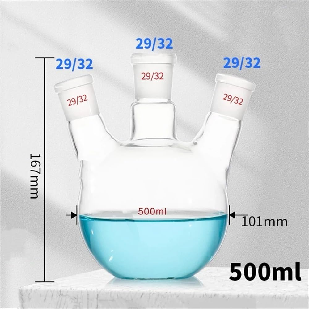 Equipos y suministros de laboratorio Matraz de fondo plano tres bocas 500 ml, inclinado, vidrio borosilicato alto