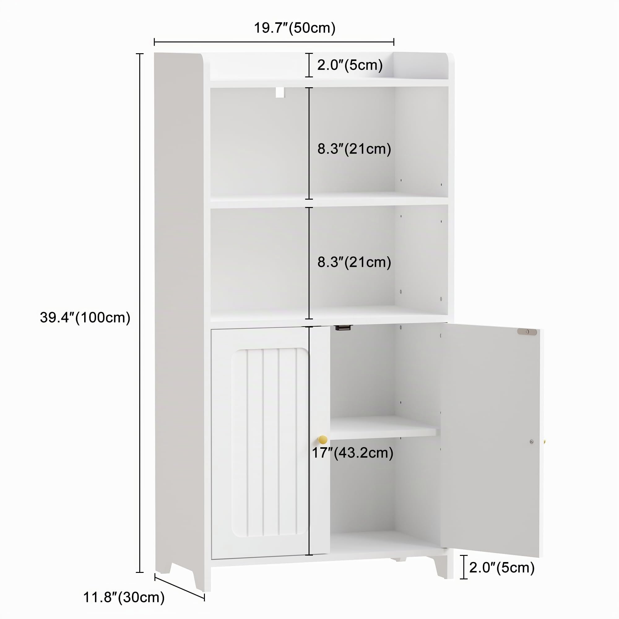 BEWISHOME Armario Baño, Mueble Baño con 2 Puertas y Tabiques Ajustables, Armario Baño para Espacios Pequeños 30 x 50 x 100 cm, Blanco, EYYG18W