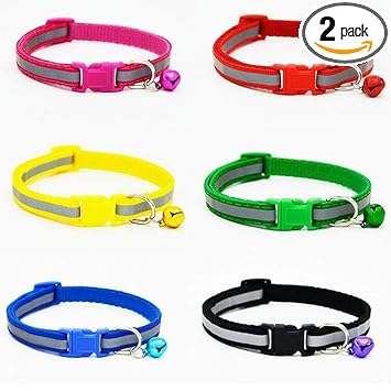 THE DDS STORE Adjustable Reflective Collar Safety Buckle with Bells for Pet Puppy, Cat, Dog Nylon, (Pack of 2)