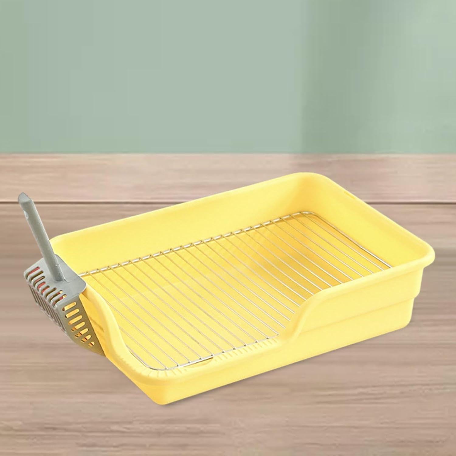 Generic Stainless Steel Mesh Grids Toilet Dog Toilet with Protection Wall Every Side Indoor Dog Potty Tray Dogs Litter Case, Yellow Spacing 18mm, 48.5x34x12cm