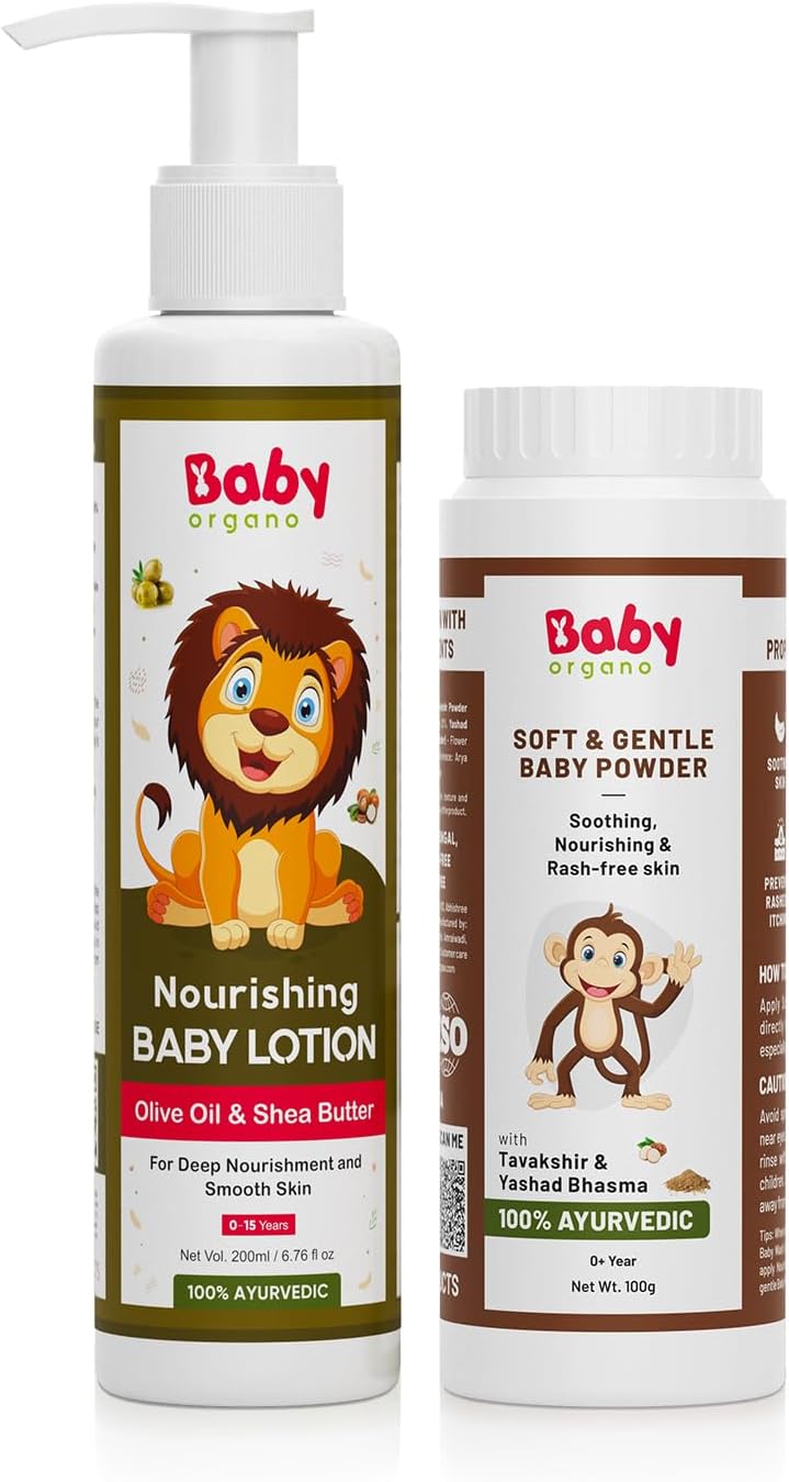 Babyorgano Summer Special Anti Bacterial Ayurvedic Baby Powder & Baby Lotion Combo for New Born Unisex Kids Daily Use