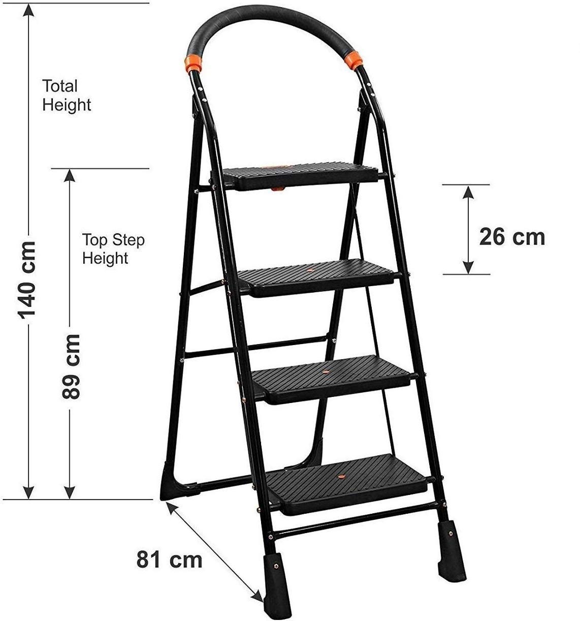 ORRIL OBBO 4 Step Ladder, Foldable Ladder with Wide Steps, Steel Ladder for Home & Office Use, Durable, Wide, Lightweight & Easy to Carry Stairs for Home, Black, Made in India 2