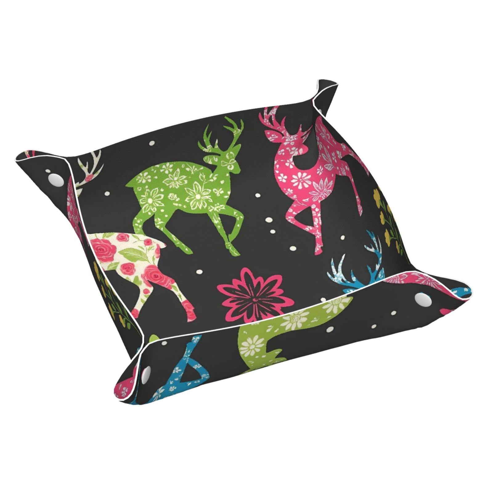 HLBSDM Colorful Christmas Deer Tray Men's Leather Valet Parking Portable Entrance Trays Bedside Storage Box