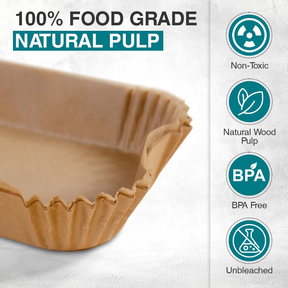 ANSIO Air Fryer Paper Liners, 100 PCS Rectangle Disposable Liners, 22cm x 14cm x 4.5cm Inner Fit, Compatible with Ninja - Image 4