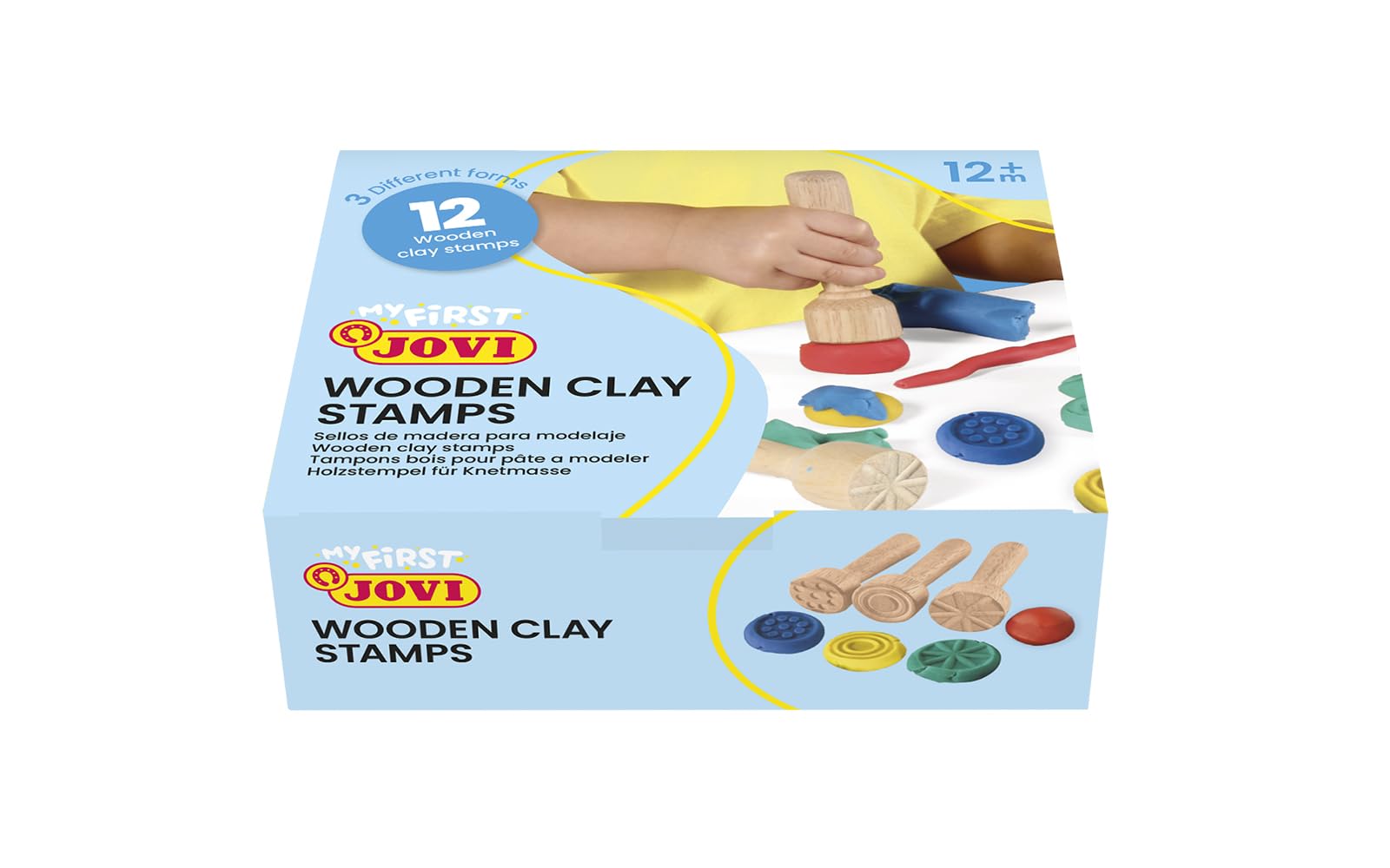 Jovi Plastilina baby - 12 sellos de madera en 3 diseños diferentes herramientas de modelaje para niños a partir de 12 meses