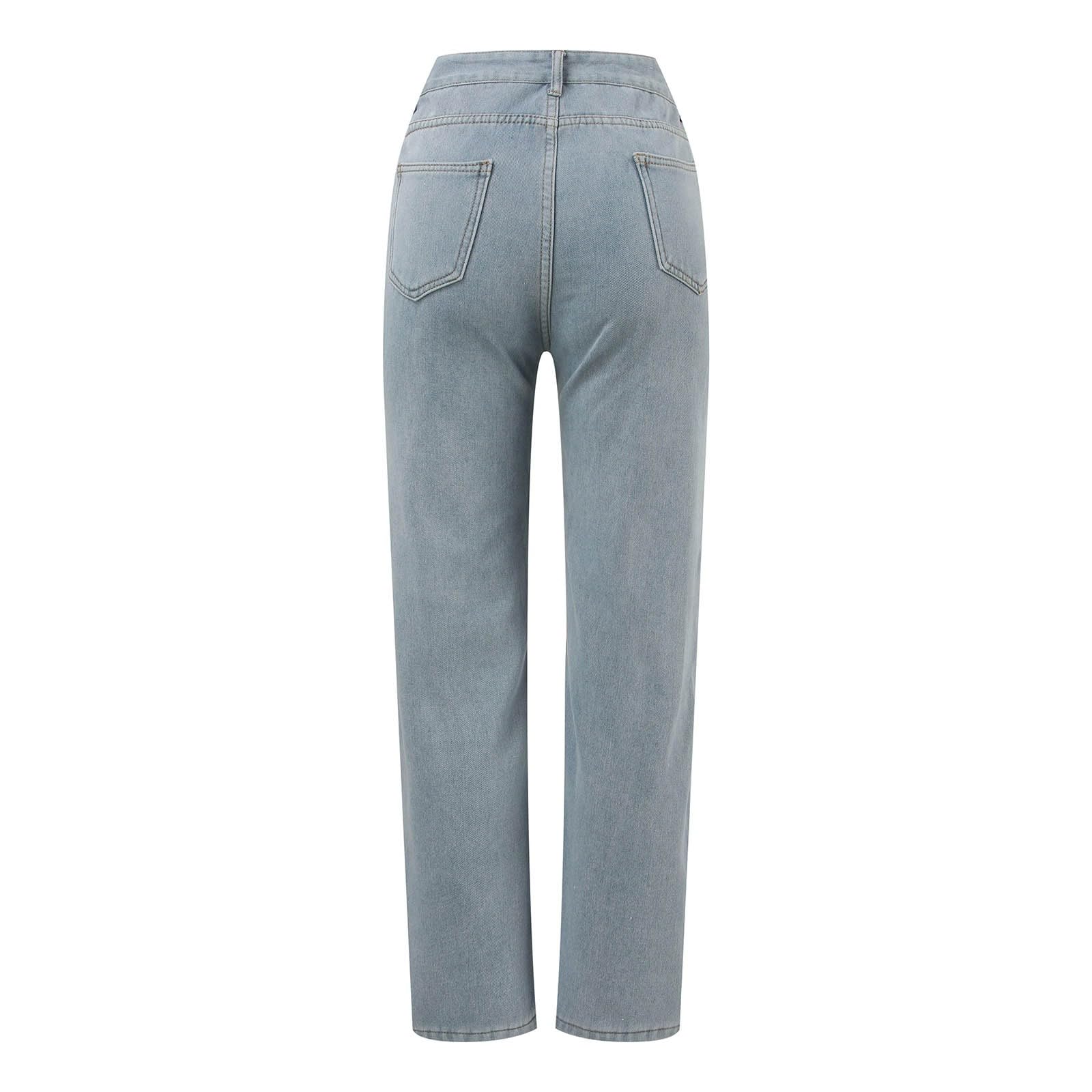 Generisch Pantalones vaqueros térmicos para mujer con forro polar y cintura recta, pantalones vaqueros de invierno con forro polar