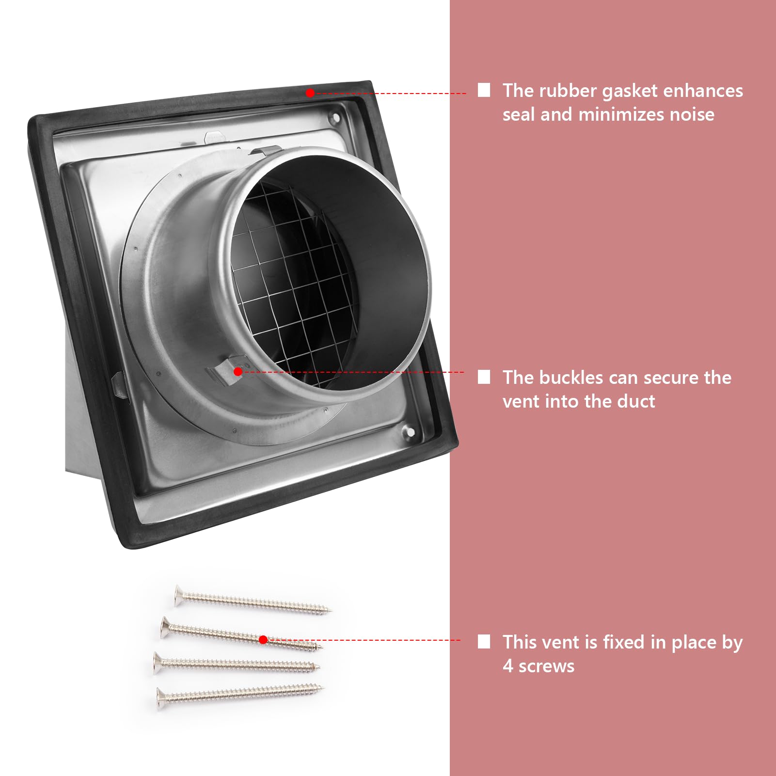 WeCooper Rejilla Exterior de Pared 150 mm (6”) de Acero Inoxidable 304 con Campana, Malla Antipájaros y Cubierta Extraíble, Salida de Aire para Extractor, Baño, Cocina y Secadora