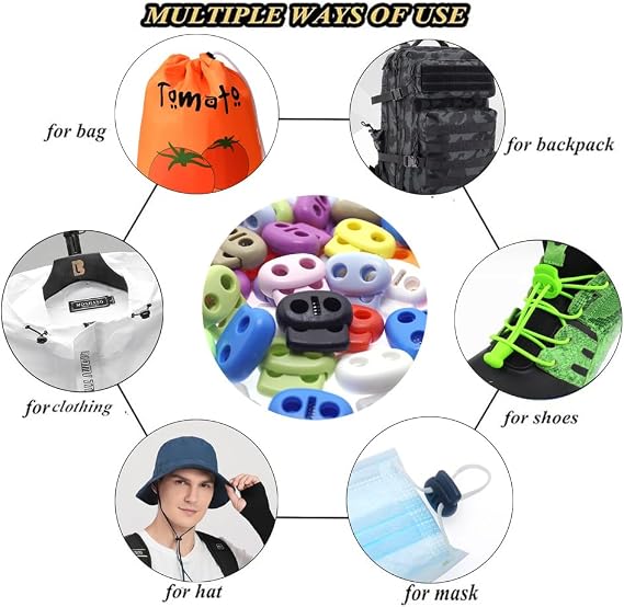 15PCS Plastic Spring Cord Locks Double Hole Toggle Sliders for Hoodies, Backpacks, Bags, Jackets,Shoelaces, Lanyard Adjustable Drawstring Stoppers (Mix Color)