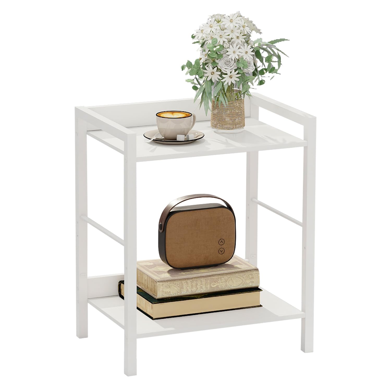 Amazon｜サイドテーブル 2段 白 木製 おしゃれ エンドテーブル 収納
