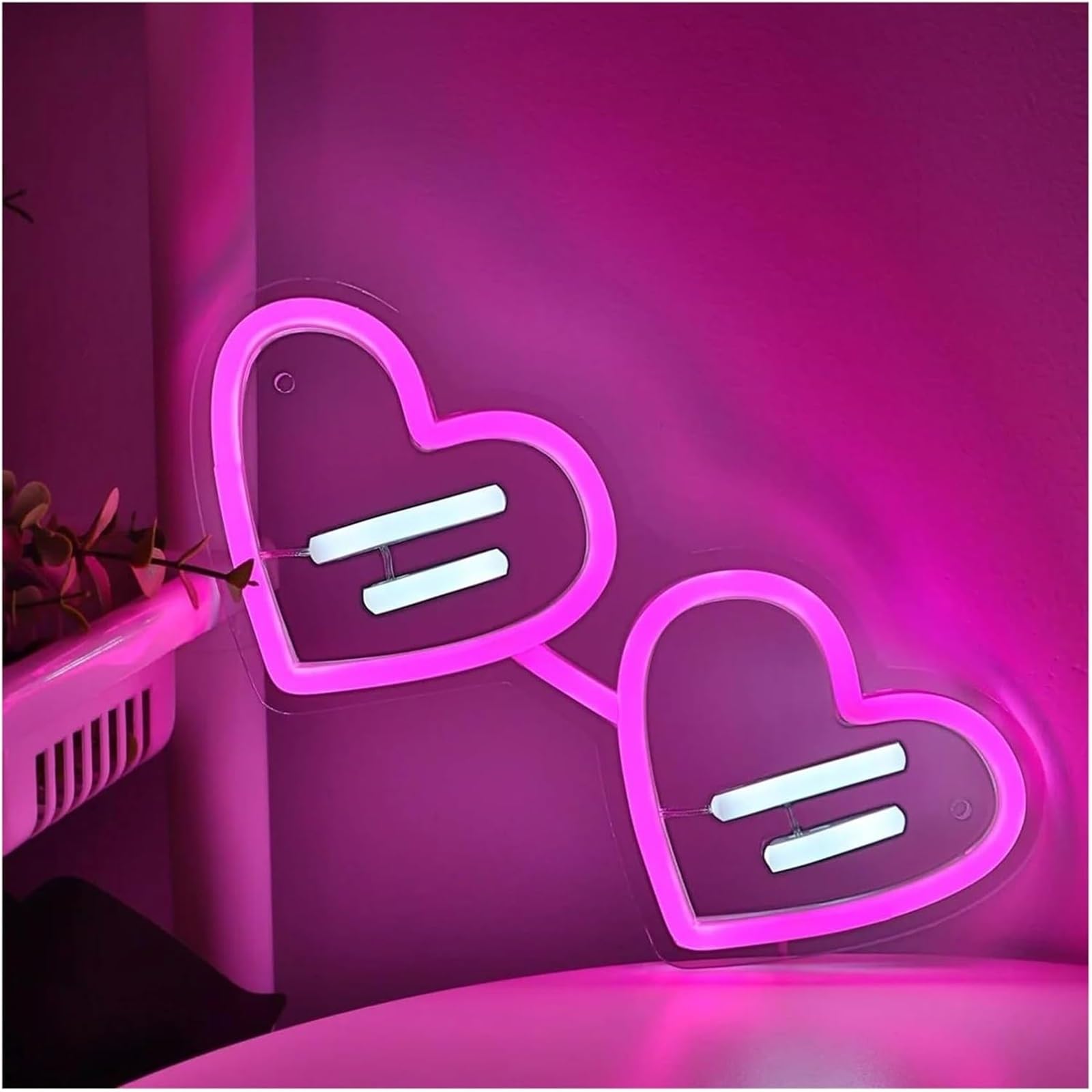Letrero luminoso de neón con forma corazón y gafas para sol, regulable, para decoración pared, 11,3 x 26,7 cm