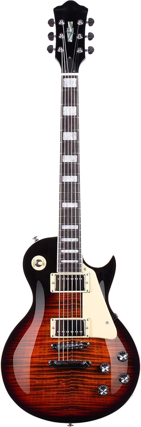 Solid Body Electric Guitar LP Style, Mahogany Body with Maple Neck & Rosewood Fretboard, Stainless Steel Frets, Humbucker Pickup, 3-Way Switch, Electric Guitar with Gig Bag (TS)