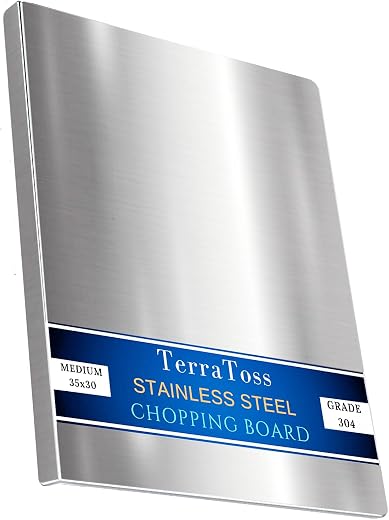 TerraToss Stainless Steel Chopping Board [35 x 30 cm] | Heavy-Duty 304 Grade Vegetable Cutting Board | Countertop Rust Pro...