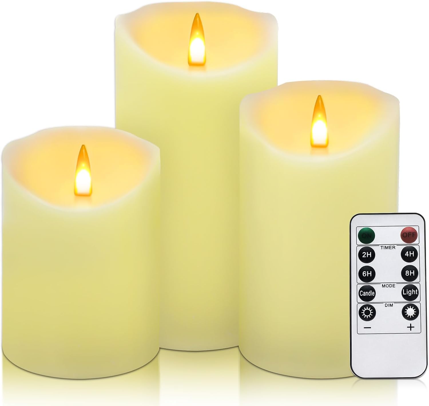 Flameless Pillar Candles, Battery Operated with Timer, Set of 3