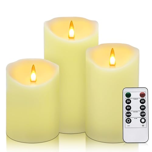 Flameless Pillar Candles, Battery Operated with Timer, Set of 3