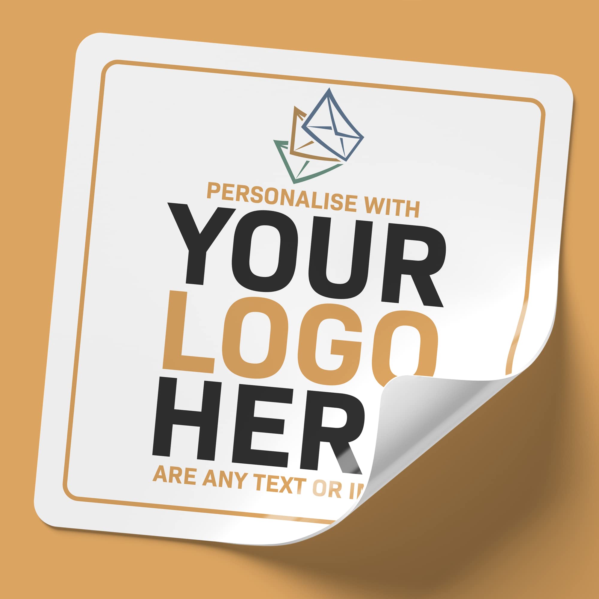 Personalised Square Stickers Labels, customised, Any Photo, Logo Colour or Text. Various Sizes Semi Gloss Finish (25mm)