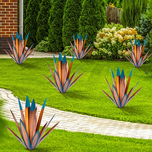 Image of TOMBABY Large Leaf Thickened Metal Agave Plant Outdoor Decoration Desert Courtyard Art Plant Garden Decoration Outdoor Metal Art Floral Gift (1, Blue)