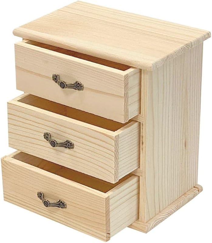 Vintage Wooden Storage Box with 3 Drawer Organizer, Rustic Desktop Organizer for Home Office, Jewelry, Cosmetics & Craft Paper