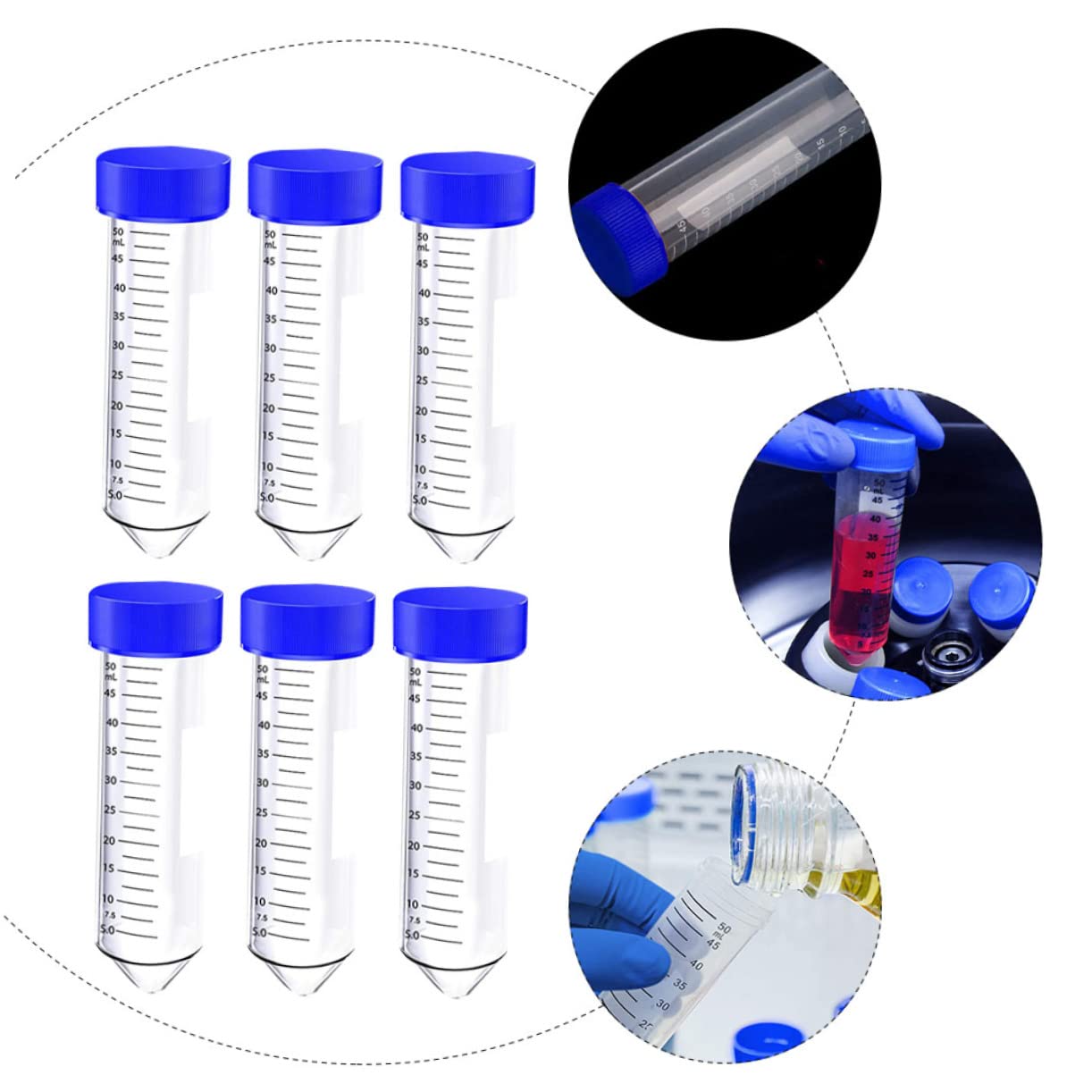 Cabilock Provette Centrifughe Coniche Blu 50ml in Plastica, 50 Pezzi | Scala Chiara, Tappi a Vite, Posizioni Ventilate e Chiuse, per Biologia Molecolare e Biochimica Colore Casuale