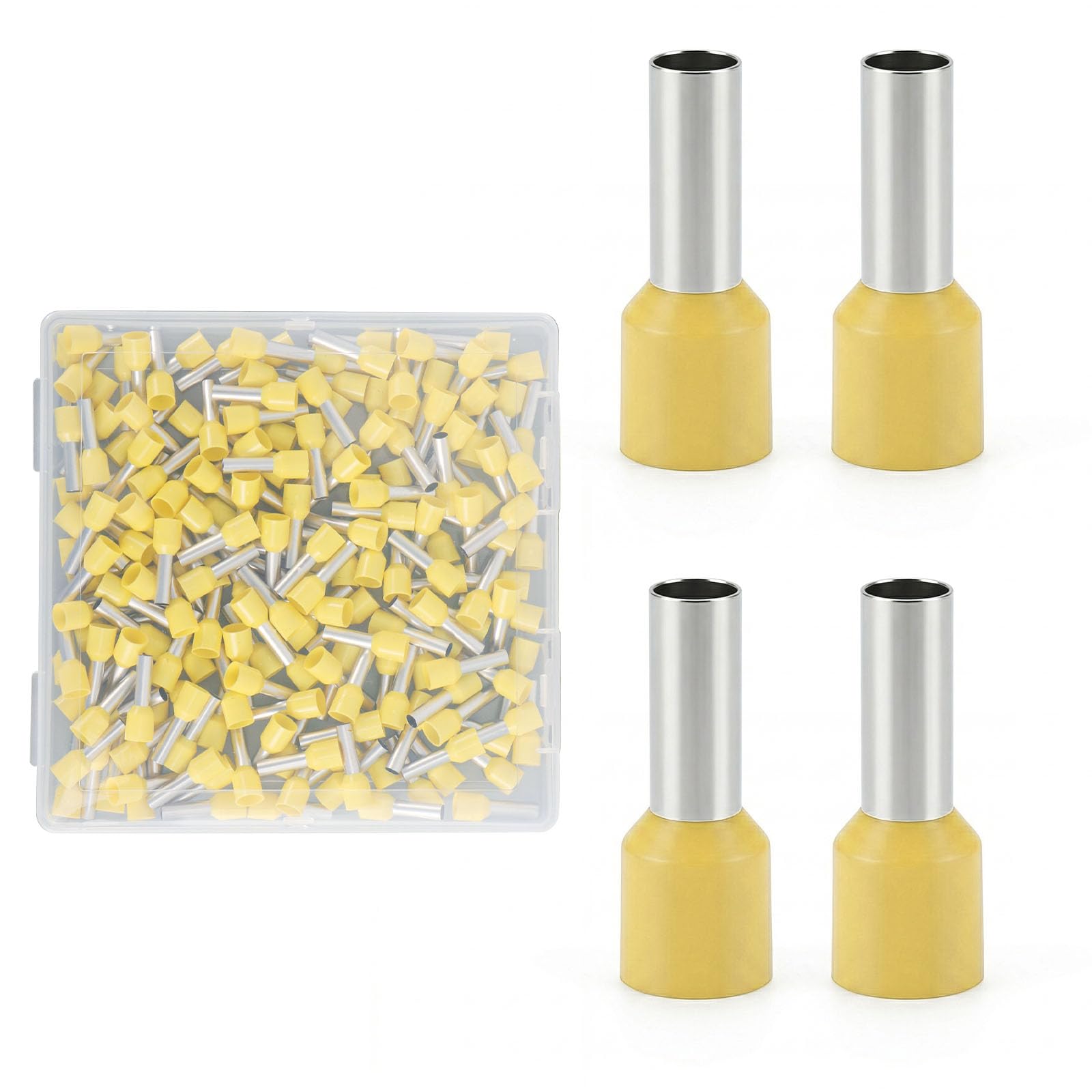 Lote de 200 Terminal del Extremo del Cable 6mm²x12mm, Juego de Férulas para Cable, Conexiones para Cables Electricos,Conector de Crimpado de Alambre Cobre para conexiones de cables （Amarillo）