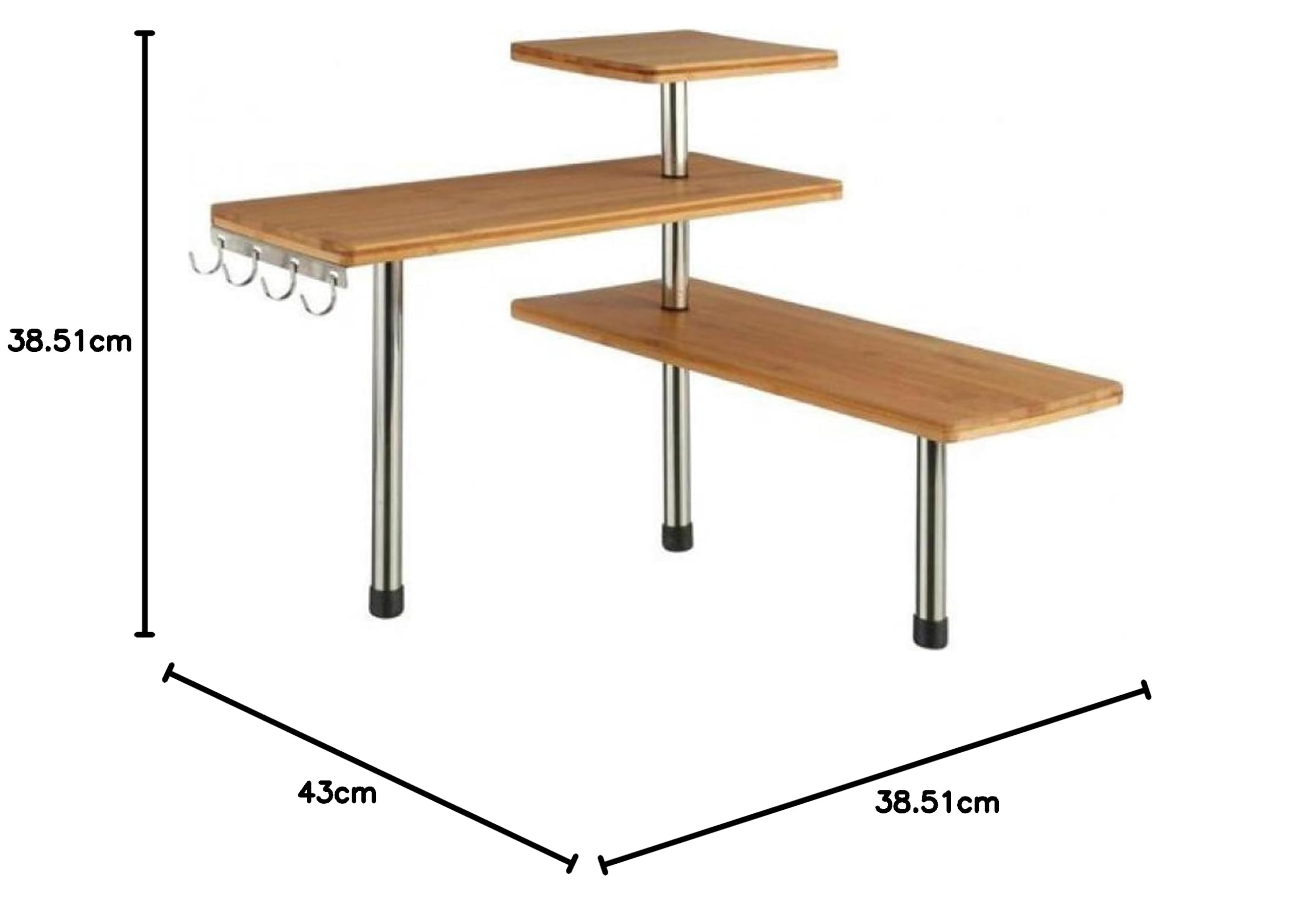 WELL HOME - Mensola angolare in bambù per cucina, compatto ed elegante, 45 x 43 x 38,5 cm