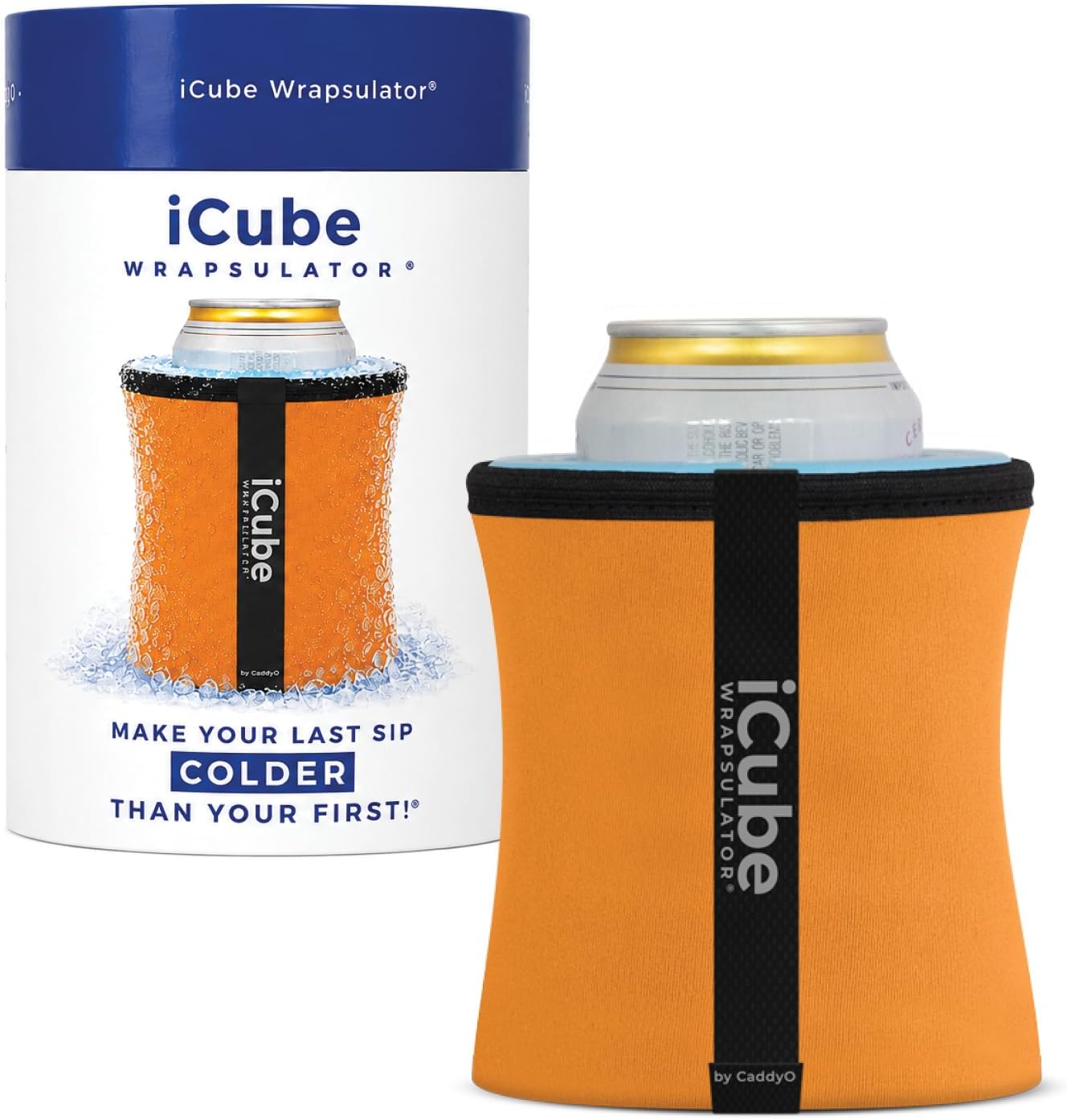 iCube Wrapsulator Blue. Beverage Cooler. Gets Colder With Every Sip. Rapid Beverage Cooling Sleeve for Golf Beach Outdoor. Fits regular 12oz. & 16oz. cans and bottles.