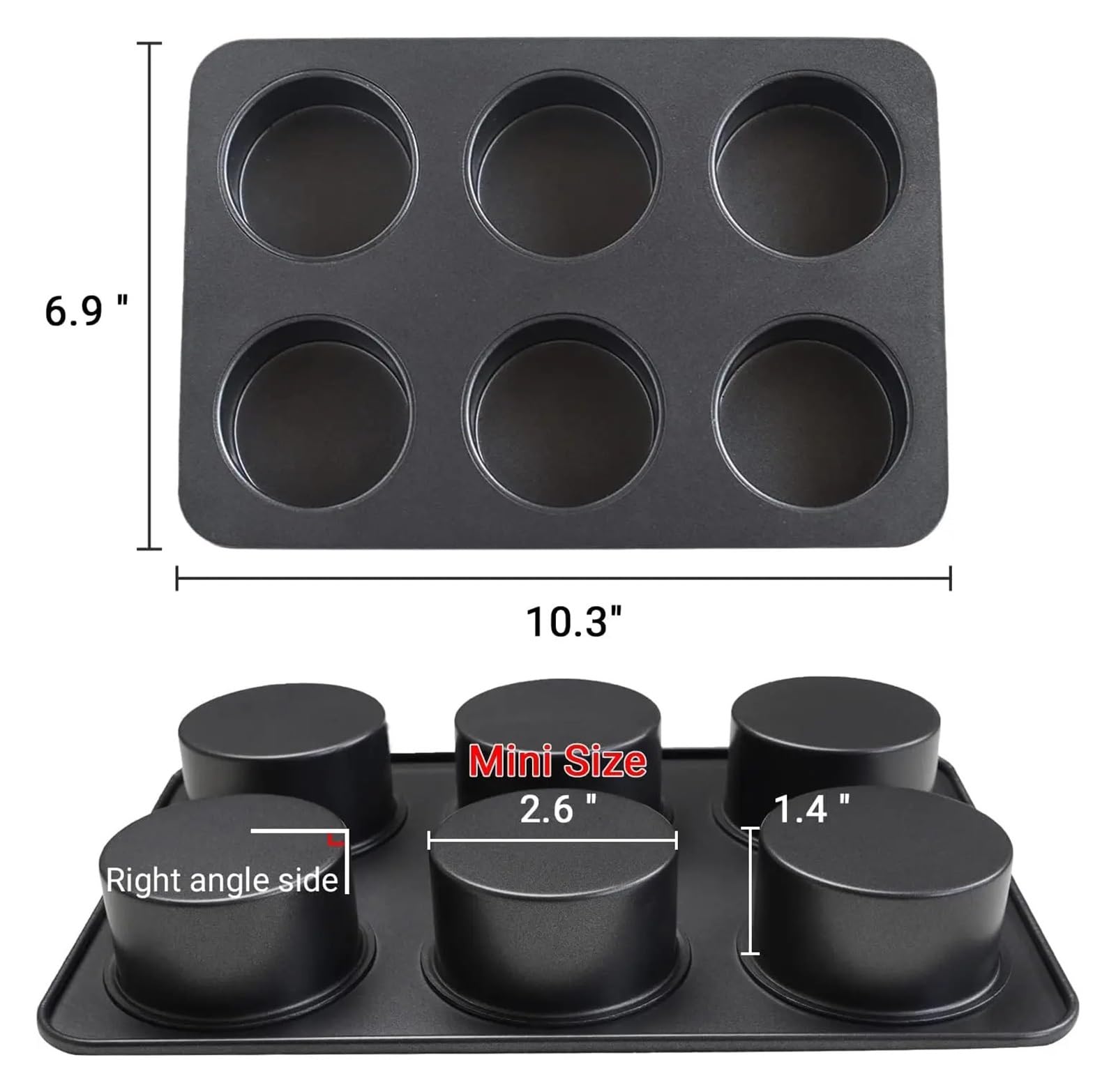 Moule à tartelettes en acier au carbone Moule à muffins 6 cavités en acier au carbone, moule tartelettes aux œufs, biscuits rond(Black 6 Cavity 3Pcs)