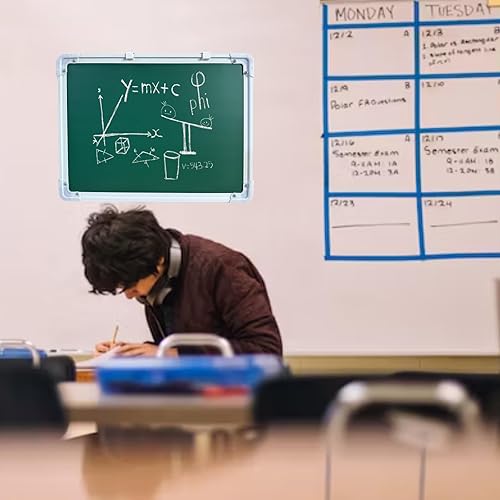 Miniatura 6 de Pizarra blanca de borrado en seco y pizarra de 16 x 12 pulgadas, pequeña pizarra blanca para pared, de doble cara, portátil, para colgar, pizarra