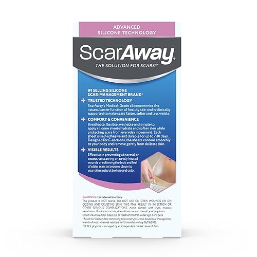 Miniatura 6 de ScarAway Hojas avanzadas de silicona para cicatrices de sección C, hojas reutilizables (1.5 x 7 pulgadas) para cicatrices hipertróficas y queloides