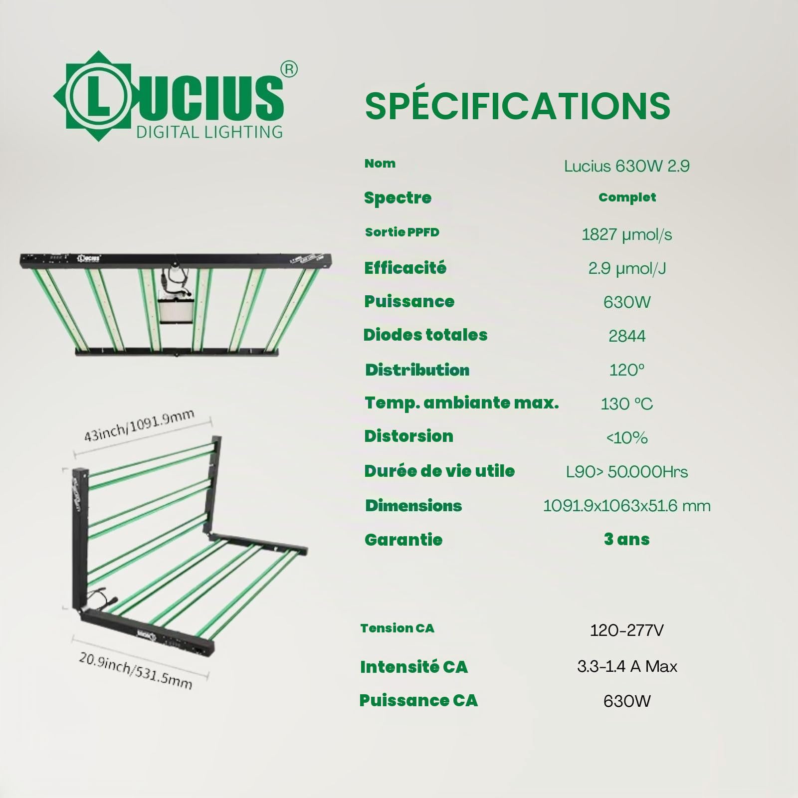 LUCIUS - Lampe LED 630W 2.9 Master Control - Culture complet Croissance/Floraison, UV IR, Fonction Crépuscule/Aube, Intensité réglable, Serres et plantes d’intérieur, légumes et fleurs