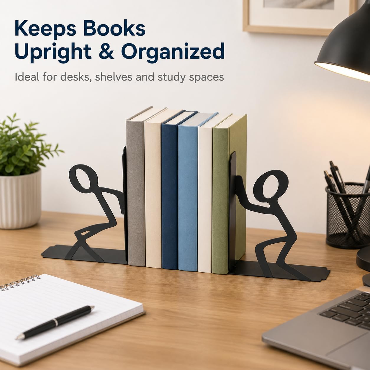 Figure-Shaped bookend, Black Metal Bookends, Pushing Figure Bookends