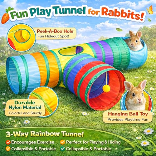 Mechpia Rabbit Toys, 3 Way Buuny Hideout Foldable Rabbit Tunnel and Tubes for Rabbit Guinea Pig Chinchilla Ferret Rat - Image 2