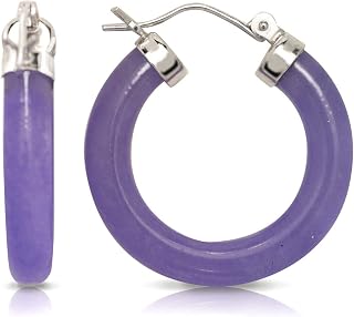 Solid Sterling Silver Onyx, Lavender or Green Jade Hoop Earrings - 4mm x 26mm - Jade Earrings for Women - Black Hoop Earrings - Purple Green Tube Earrings