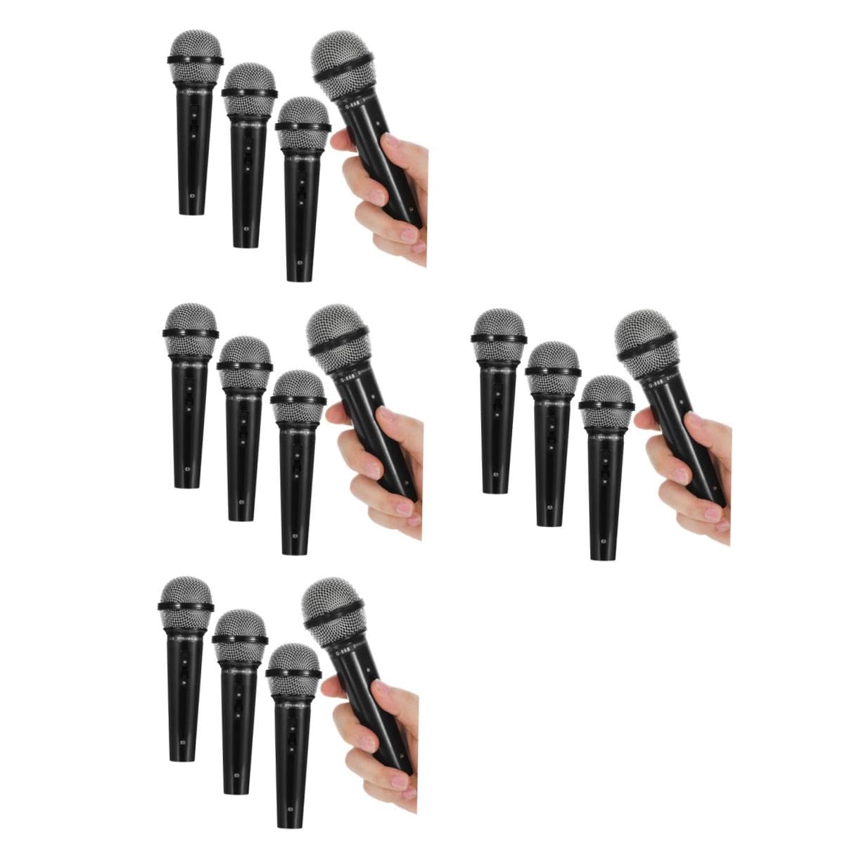 Mikikit 4 Micrófonos de Juguete de Plástico Negro para Accesorios Interactivos para Juegos de rol y Karaoke Modelo Realista para Fiestas y Actuaciones Infantiles