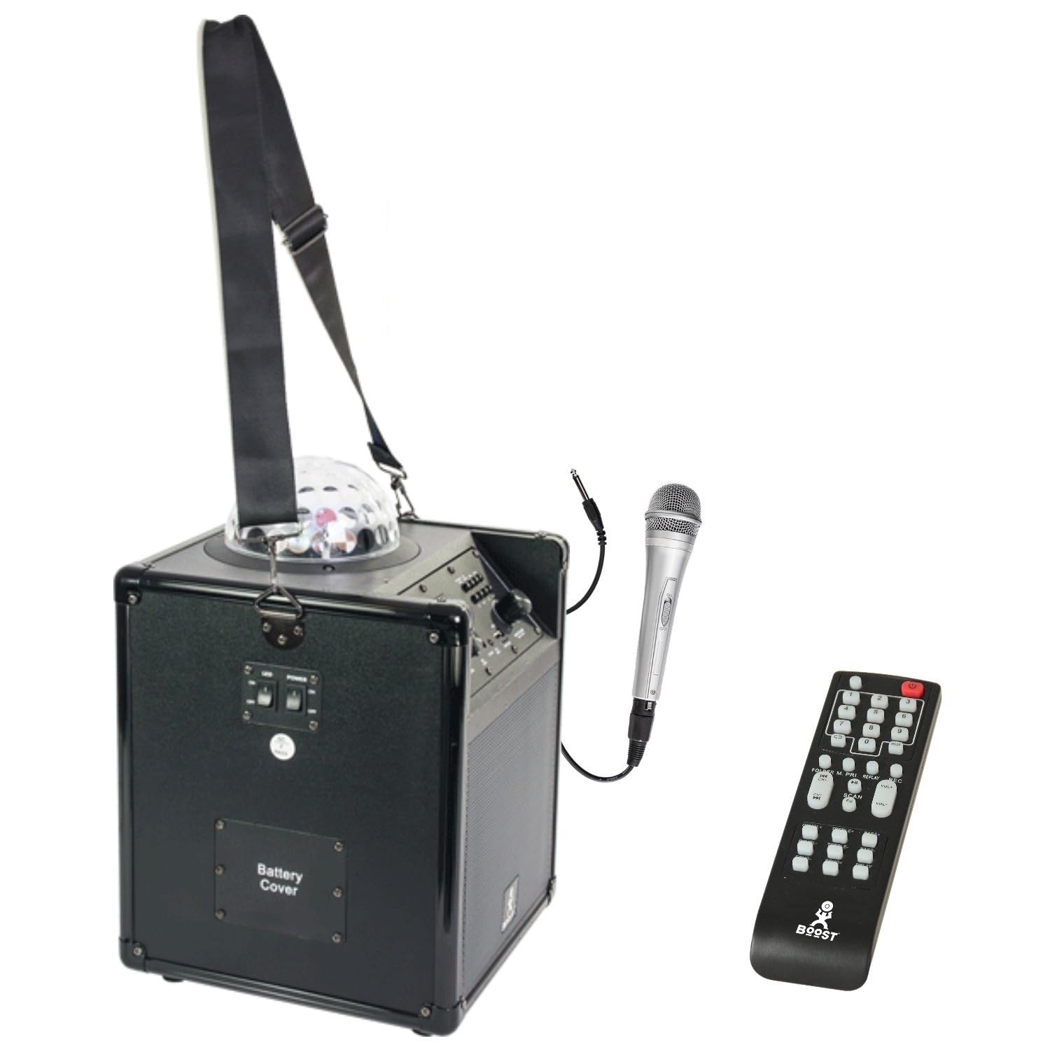 Party Light & Sound – Pack de altavoz Karaoke con batería Bluetooth USB SD Boost-KUBELED-BK – 2 micrófonos inalámbricos – 1 micrófono con cable – Mando a distancia para niños