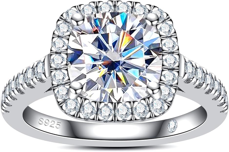 Anello da Donna-Anello con Diamante Moissanite-con Certificazione GRA, Argento Sterling 925, Placcatura in oro Bianco 18 Carati, Purezza D+ VVS1, Finitura al Plasma. Adatto per:Matrimoni