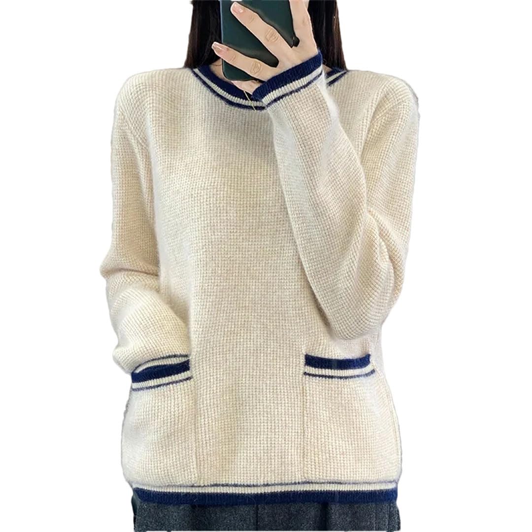 Sweter Damski Sweter Z Dzianiny Okrągły Kołnierz Swetry Kaszmir Bluzki Z Długim Rękawem