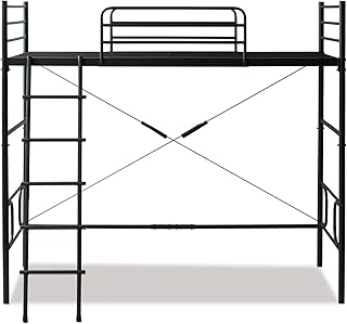 山善(YAMAZEN) ロフトベッド 幅98×奥行204×高さ181(ミドル時89)cm シングル ベッドフレーム 2way ミドルタイプにも 頑丈 空間活用 組立品 ブラック BLB-1420(BK)
