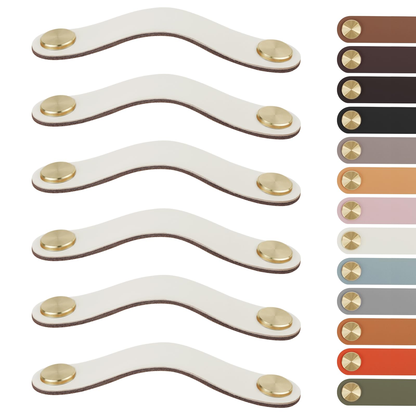 LEREATI 6pcs Leather Drawer Handles Fit to 96mm Cupboard Hole Pitch, Faux Leather Pulls Cabinet Handles, Drawer Knobs for Kitchen, Bathroom, Dresser, Wardrobe (96mm Hole Center, Golden + Cream) — image 1