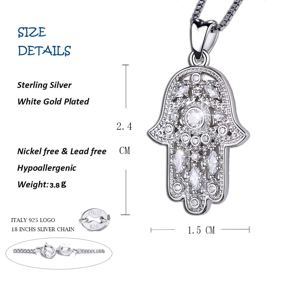 Naszyjnik na rękę Hamsa dla kobiet, srebro wysokiej próby 925 Fatima ręczny wisiorek naszyjnik święty lotos amulet biżuteria prezent damska ścieżka symboli przyjaźń